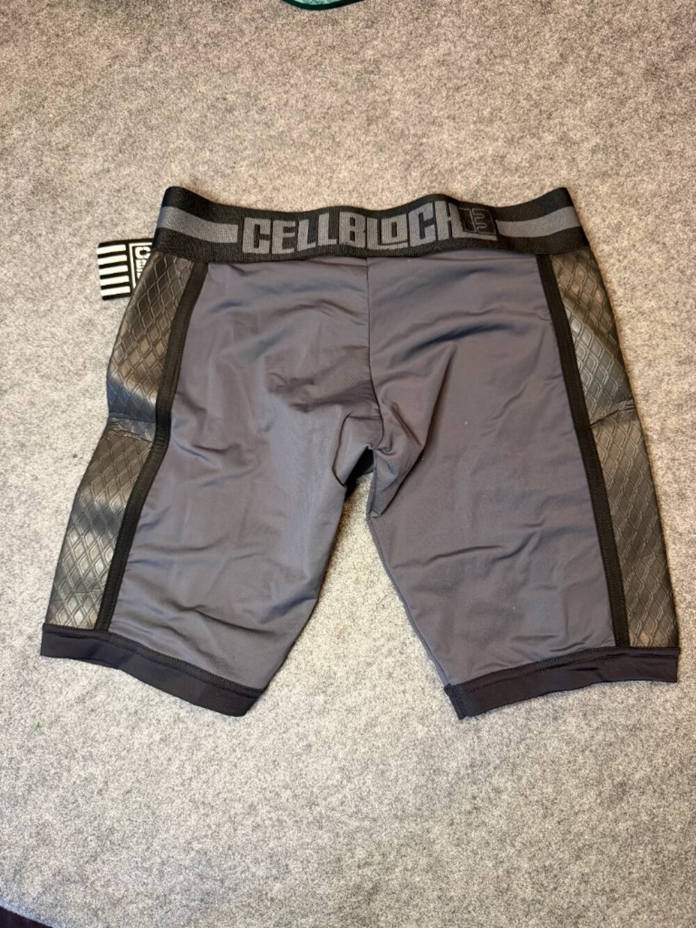 CellBlock 13 Gridiron Neoprene Panel Shorts Gray Size Small NWT Fetish Athletic - Picture 5 of 6